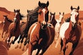 Horse herd run in desert. Running horses. Generative AI Royalty Free Stock Photo