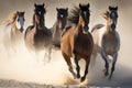 Horse herd run in desert. Running horses. Generative AI Royalty Free Stock Photo