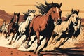 Horse herd run in desert. Running horses. Generative AI