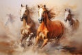 Horse herd run gallop in desert dust against dramatic sky Royalty Free Stock Photo