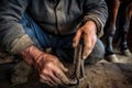 horse hoof preparation with farrier rasp