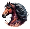 Horse. Horse head. Stallion. Portrait. Watercolor. Isolated illustration on a white background. Banner. Close-up