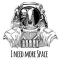 Horse, hoss, knight, steed, courser Astronaut. Space suit. Hand drawn image of lion for tattoo, t-shirt, emblem, badge
