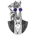 Horse, hoss, knight, steed, courser Hipster animal Hand drawn illustration for tattoo, emblem, badge, logo, patch, t Royalty Free Stock Photo