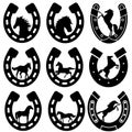 Horse icon vector set. Horseshoe illustration sign collection. Stallion symbol or logo. Royalty Free Stock Photo