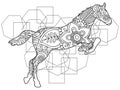 horse illustration. black and white animal hand drawn doodle