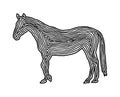 A horse illustration icon in black offset line. Fingerprint style for logo or background. Royalty Free Stock Photo