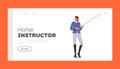 Horse Jockey, Instructor Landing Page Template. Professional Horseman in Uniform, Woman with Whip in Hand