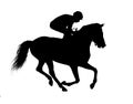 Horse jockey racing black silhouette isolated on white