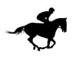 Horse jockey racing black silhouette isolated on white