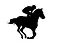 Horse jockey racing black silhouette isolated on white