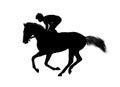 Horse jockey racing black silhouette isolated on white