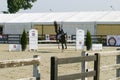 Equitation contest, horse jumping over obstacle