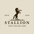 horse jumping logo vintage vector illustration template icon graphic design. stallion wild animal sign or symbol for farm and Royalty Free Stock Photo