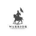 Horse Knight Silhouette, Medieval Horseman Horseback Warrior bring Pike Spear War Banner Flag Silhouette