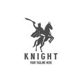 Horse Knight Silhouette, Medieval Horseman Horseback Warrior bring Sword War Logo Illustration