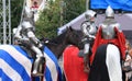 Horse knights before tournament Royalty Free Stock Photo