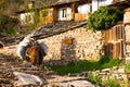 Horse laden with bags in Leshten village, Bulgaria Royalty Free Stock Photo