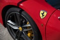 Horse logo detail on the front wing of a Ferrari 488