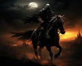 The horse lord of the rings is being ridden by a dark rder.