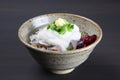 Horse mackerel sashimi with yam rice bowl Royalty Free Stock Photo