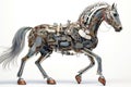 A horse made of electronic machinery on a white background. Wildlife Animals. illustration. Generative AI