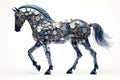 A horse made of electronic machinery on a white background. Wildlife Animals. illustration. Generative AI