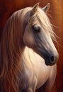 Mystic Elegance: A Luxurious White Horse with Flowing Brown Hair in a Digital Landscape Royalty Free Stock Photo