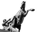 Horse and man ancient sculpture of Anichkov Bridge in Saint Petersburg. Monument  on white background Royalty Free Stock Photo