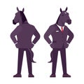 Horse man, large hoofed male animal, formal human wear, standing