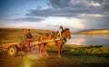 Horse Man Sitting Horse Cart Rural Remote Suburb Concept