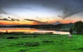 Horse meadow at sunset Royalty Free Stock Photo