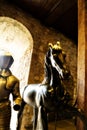 Horse Model Sculpture Statue and Suit of Armour in the Royal Armoury at the Tower of London, London, England, UK Royalty Free Stock Photo