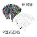 Horse multicolored head triangle polygons coloured and outline vector illustration editable hand draw