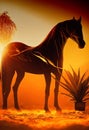 Horse in nature. Landscape in the desert background. Horse power. My collection. Illustration for advertising, cartoons, games, Royalty Free Stock Photo