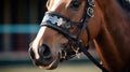 Horse nose or muzzle with bit and bridle. Horse racing at the hippodrome Royalty Free Stock Photo