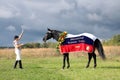 Horse with the owner. Tractinsky black stallion, the absolute ch