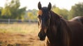 horse in the paddock, Outdoors. Generative Ai