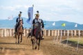 Horse parade during a horse show in with consummated horse riders Royalty Free Stock Photo