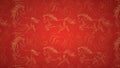 Horse Pattern with Running Gold Horses and Decorative Flames on a Red Background Artwork Design Royalty Free Stock Photo