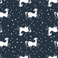 Stylish seamless pattern with running horses and dots in black and white colors Royalty Free Stock Photo