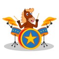 Horse playing drum cartoon Royalty Free Stock Photo