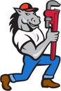 Horse Plumber Kneeling Monkey Wrench Cartoon