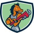 Horse Plumber Monkey Wrench Crest Cartoon