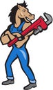 Horse Plumber Monkey Wrench Standing Cartoon