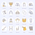 Horse polo flat line icons. Vector illustration of horse sport game, equestrian equipment saddle, leather boots, harness Royalty Free Stock Photo