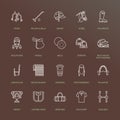 Horse polo flat line icons. Vector illustration of horses sport game, equestrian equipment - saddle, leather boots