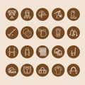 Horse polo flat line icons. Vector illustration of horses sport game, equestrian equipment - saddle, leather boots