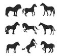 Horse pony stallion isolated black silhouette different breeds color farm equestrian animal characters vector