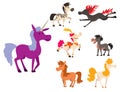 Horse pony stallion vector breeds color farm equestrian mammal domestic animal mane zoo character illustration.